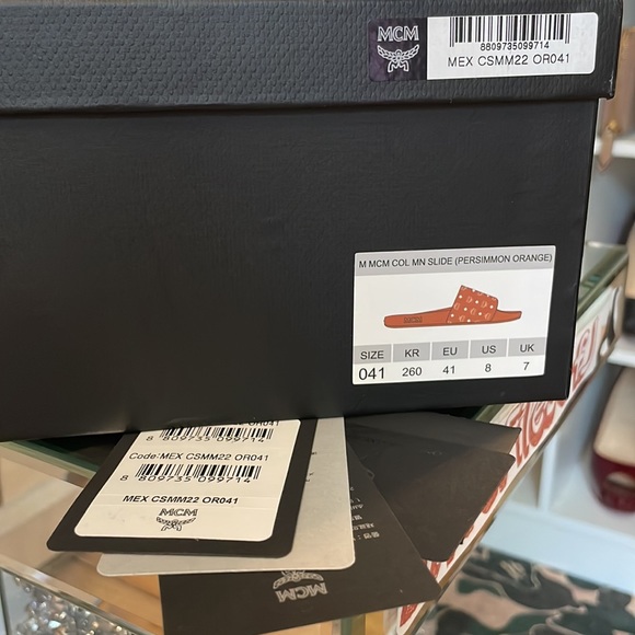 MCM Monogram Pool Slides RARE Persimmon/White Colorway - 41 - Picture 2 of 11